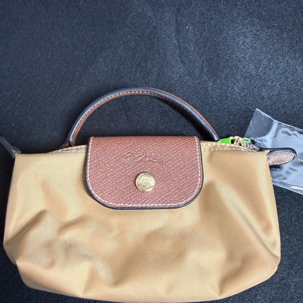 Mini Crossbody Bag Top Handle Yellow Sand Brown Leather Trim+ Strap